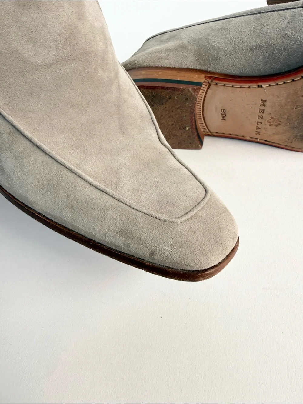 Mezlan Light Gray Suede Slip-On Loafers